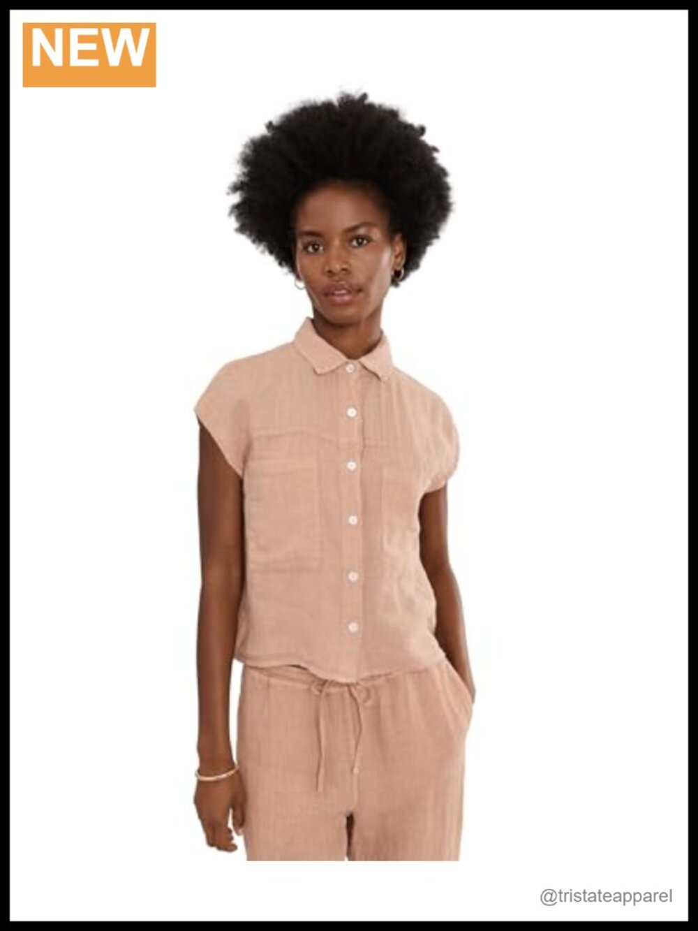 Elliott Lauren Women's Linen Sleeveless Button Front Shirt with Pockets